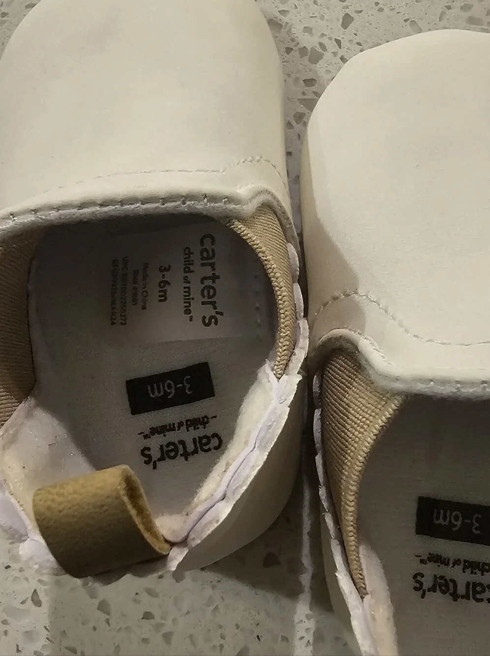 Baby Slip-On Scalloped Ankle Shoes in White and Tan3-6 Month